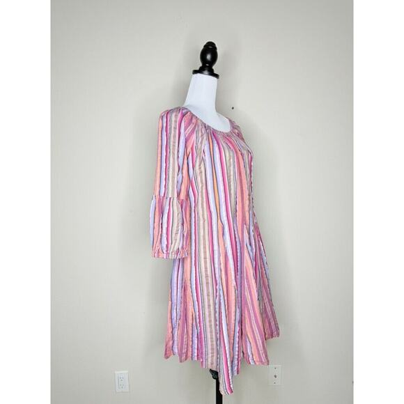 Uncle Frank Purple Haze Dress Striped Flowy Boho Bohemian Medium Pink Ruffle - Picture 3 of 9